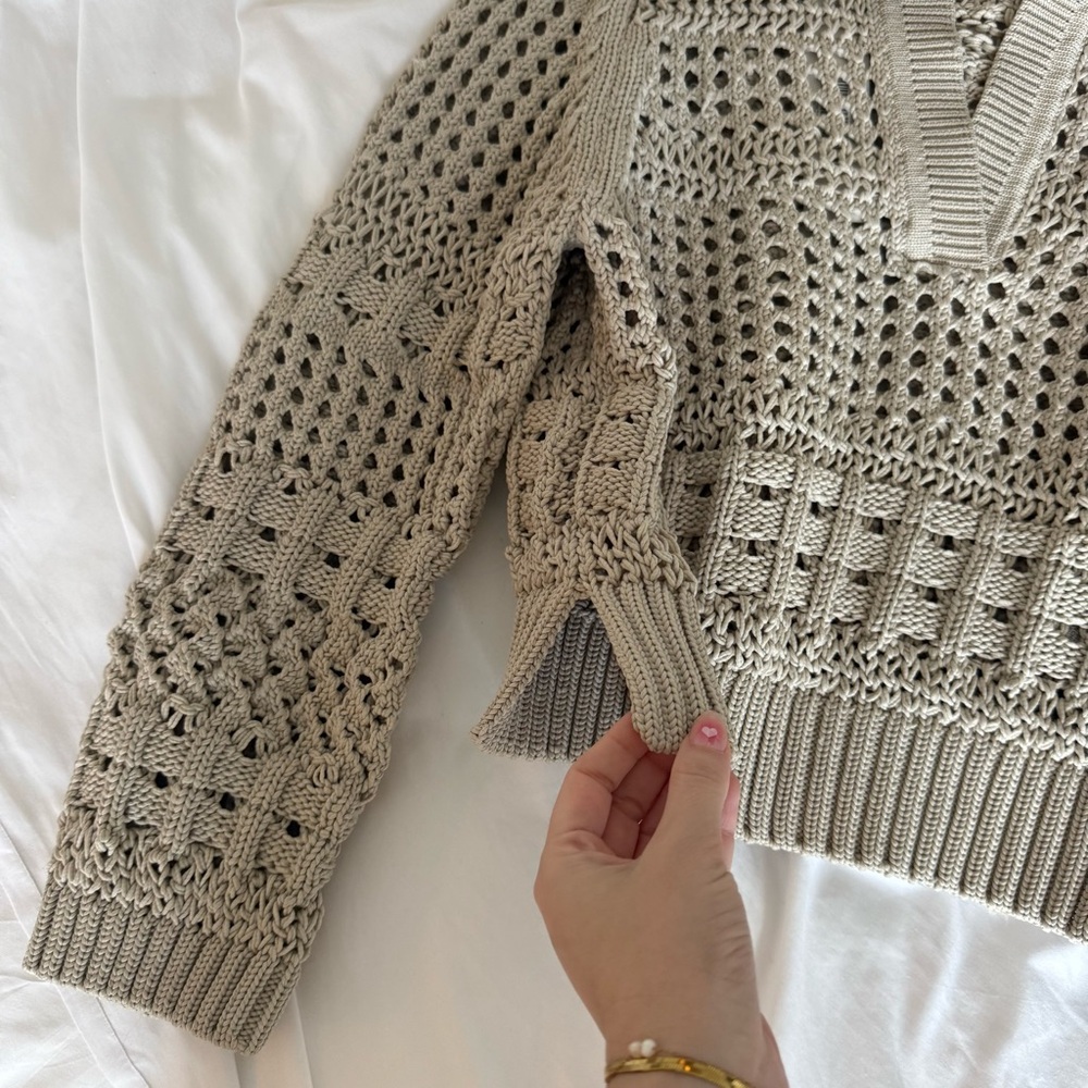 Jonathan Simkhai Open-Knit Polo Sweater in Taupe - Picture 4 of 4